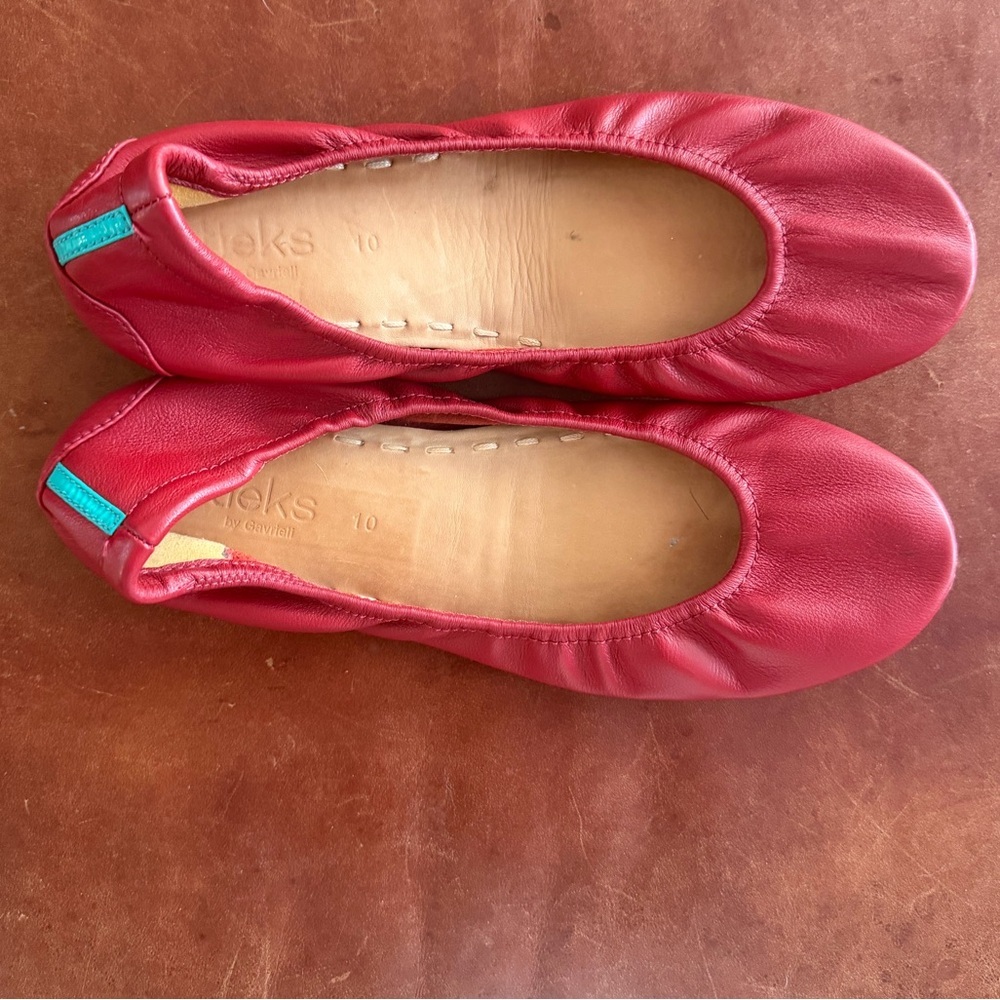 Tieks Red Leather Ballet Flats 10 - Picture 3 of 10